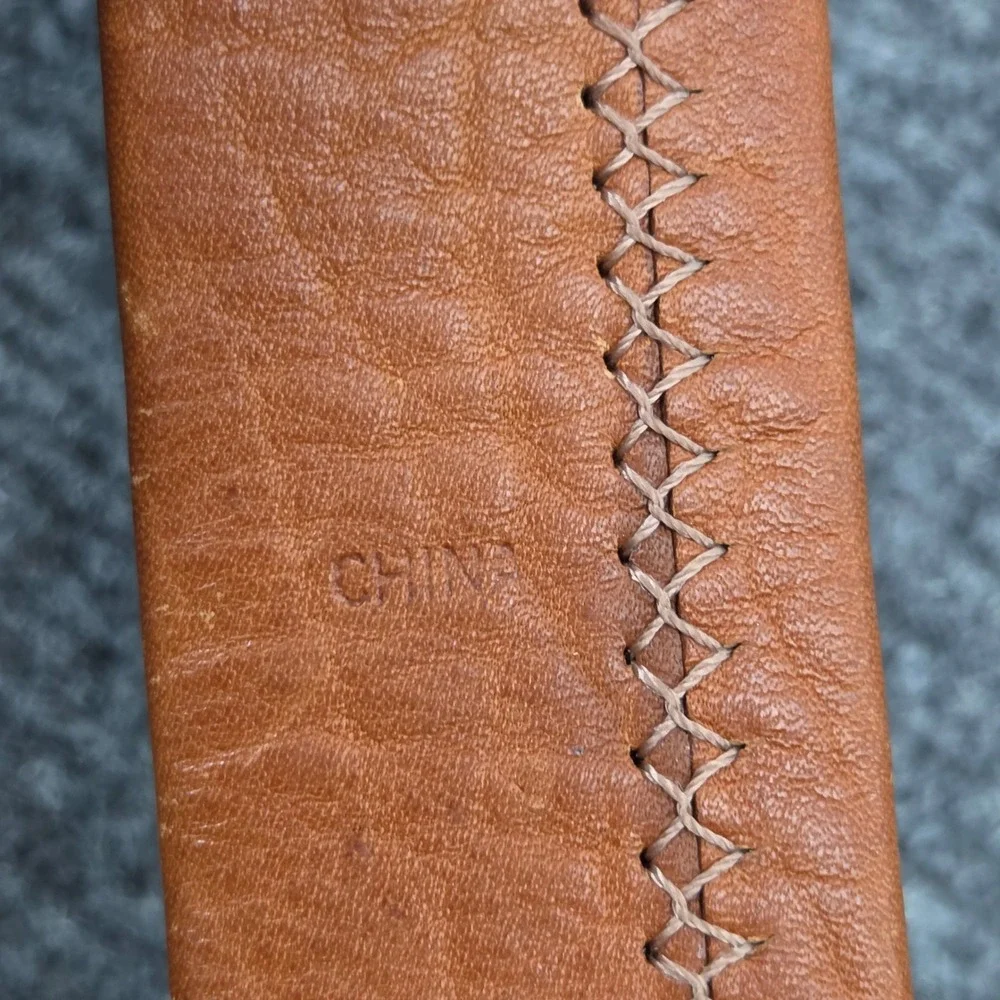 Vintage Leather Belt Mens 32 Tan Brown Stitch Casual Classic Dress Timeless Y2K
